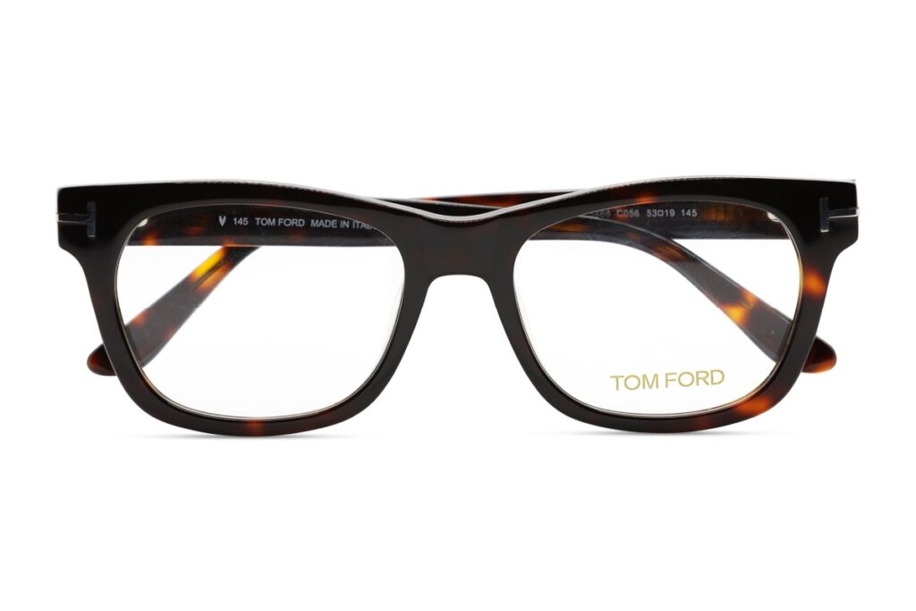 Pair of Tom Ford frames on white background.