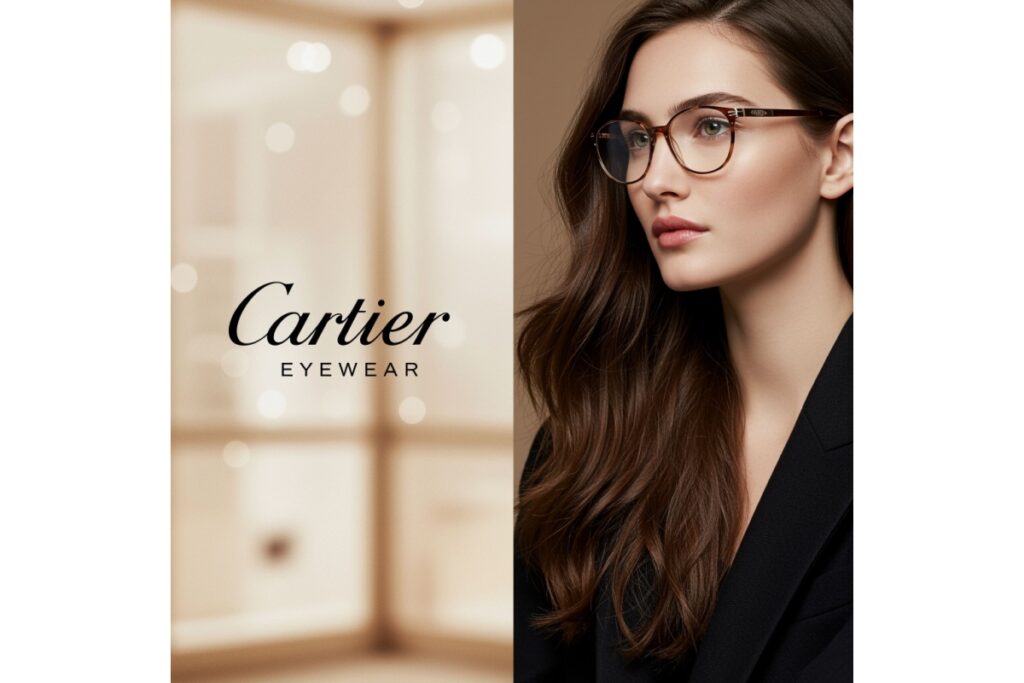 Woman wearing Cartier frames.